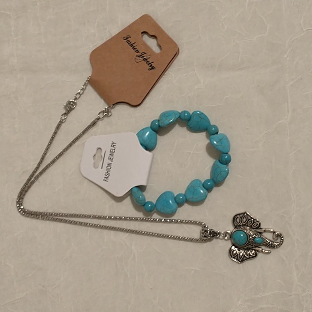 FREE with Purchase Elephant Head Stone Necklace  and Bracelet